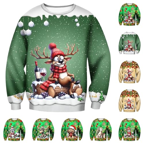 Weihnachtspullover Herren Rentier Lustig 3D Weihnachts Sweatshirt Pullover Weihnachts Pullover für Männer Weihnachtspulli Familie Unisex Lustige Sweatshirts Christmas Bekleidung von Generisch