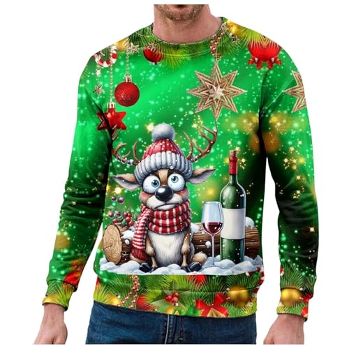 Weihnachtspullover Herren Rentier Lustig 3D Weihnachts Sweatshirt Pullover Weihnachts Pullover für Männer Weihnachtspulli Familie Unisex Lustige Sweatshirts Christmas Bekleidung von Generisch