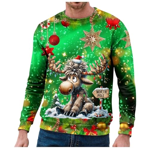 Weihnachtspullover Herren Rentier Lustig 3D Weihnachts Sweatshirt Pullover Weihnachts Pullover für Männer Weihnachtspulli Familie Unisex Lustige Sweatshirts Christmas Bekleidung von Generisch