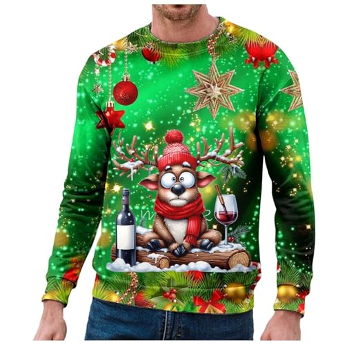 Weihnachtspullover Herren Rentier Lustig 3D Weihnachts Sweatshirt Pullover Weihnachts Pullover für Männer Weihnachtspulli Familie Unisex Lustige Sweatshirts Christmas Bekleidung von Generisch