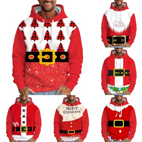 Weihnachtspullover Herren Sweatshirt Kapuzenpullover Rundhals Lässige Fit Langarm Sweater Unisex Weihnachtspulli Lustige Rentier Weihnachtsmann Gedruckt Herren Weihnachten Hoodie Langarmshirt von Generisch