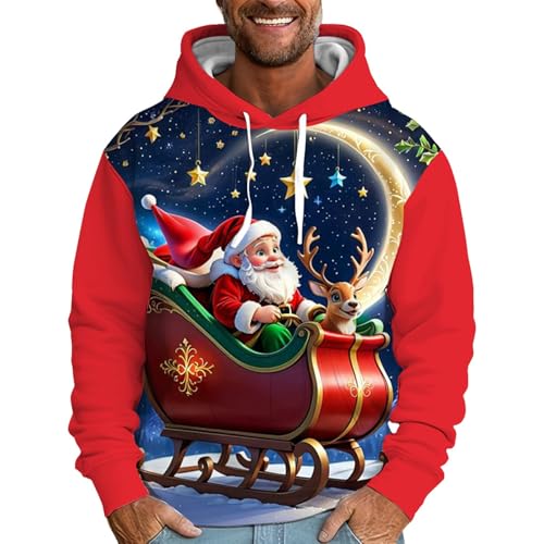Weihnachtspullover Herren Sweatshirt Kapuzenpullover Rundhals Lässige Fit Langarm Sweater Unisex Weihnachtspulli Lustige Rentier Weihnachtsmann Gedruckt Herren Weihnachten Hoodie Langarmshirt von Generisch