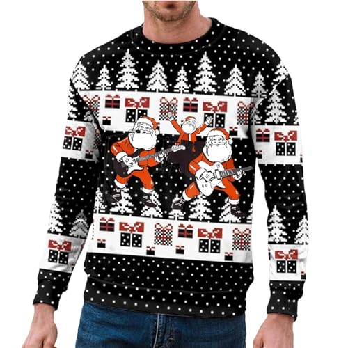 Weihnachtspullover Herren Ugly Christmas Sweater Lustig Weihnachtspulli Rundhals Strickpullover mit Schneeflocke für Weihnachten Party von Generisch