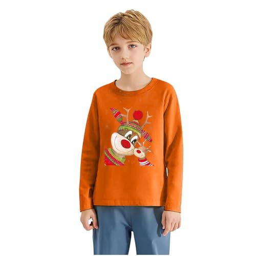 Weihnachtspullover Kinder Jungen Baumwolle Weihnachtsbluse Weihnachten Rentier Pullover Weihnachts Langarmshirt Christmas Sweatshirt Lustig Weihnachtskleidung Langarm Weihnachtsshirt Orange 10 Jahre von Generisch