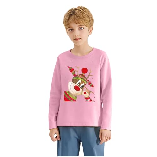 Weihnachtspullover Kinder Jungen Baumwolle Weihnachtsbluse Weihnachten Rentier Pullover Weihnachts Langarmshirt Christmas Sweatshirt Lustig Weihnachtskleidung Langarm Weihnachtsshirt Rosa 5 Jahre von Generisch