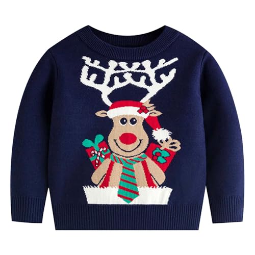 Weihnachtspullover Kinder Rentier Christmas Sweater Weihnachtspulli Mädchen Jungen Weihnachts Pullover Kind Strickpullover Rundhal Warm Winterpullover Knitted Sweater Kinder von Generisch