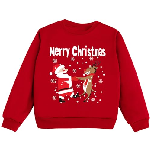 Weihnachtspullover Kinder Sweatshirt Mädchen Weihnacht Pullover Sweatshirt Jungen Baumwolle Top Kleinkind Weihnachtsmann Druck Langarmshirt Kinder Kleidung Casual Langarm Rundhals Tops 1-9 Jahre von Generisch