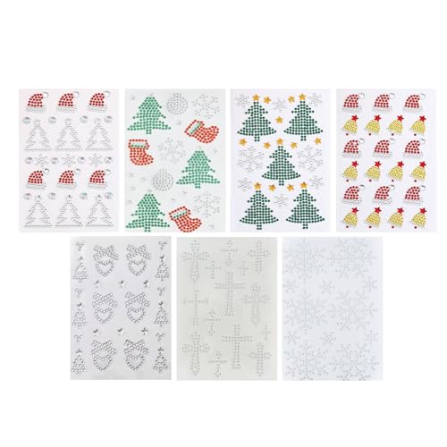 Weihnachtsschmuck zum Aufkleben im Gesicht, Weihnachtsaufkleber mit Edelsteinen im Gesicht, 7 Blatt Gesichts-Bling-Bastelarbeiten, Weihnachten Gesicht Körper Glitzer Make-up Strass Aufkleber Dekoratio von Generisch