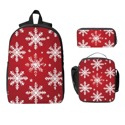 Weihnachtsschneeflocken-Rucksack-Set für Mädchen und Jungen, mit Lunch-Tasche, Federmäppchen, Weihnachten, Galaxie, 3-teilig, Schultaschen, isolierte Lunchbox, Geschenke für Damen und Herren von Generisch