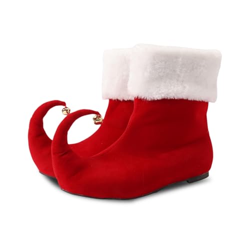 Weihnachtsschuhe Damen Ministiefel Weihnachten Weihnachtsstiefel Pelzig Klobige Kurzstiefel Winterstiefel Frauen Kunstfell Warm Halten Damenschuhe Bühnenkostüm Westernstiefel von Generisch