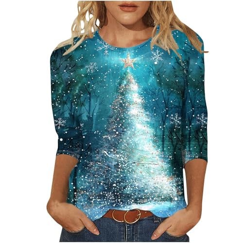 Weihnachtsshirt Damen 3/4 ÄRmel Lustig Weihnachtsbluse Glitzer Weihnachts Bluse Rundhals Weihnachtsbluse T Shirt Casual Oversized Festival Oberteile Weihnachtsbekleidung von Generisch