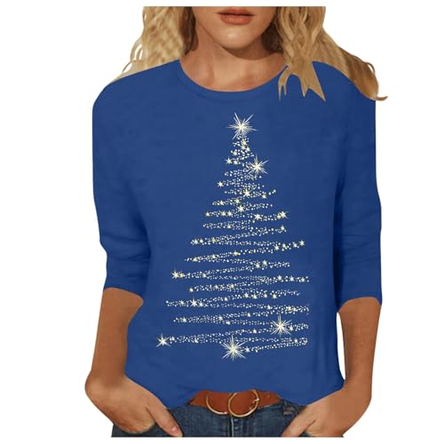 Weihnachtsshirt Damen 3/4 ÄRmel Lustig Weihnachtsbluse Glitzer Weihnachts Bluse Rundhals Weihnachtsbluse T Shirt Casual Oversized Festival Oberteile Weihnachtsbekleidung von Generisch