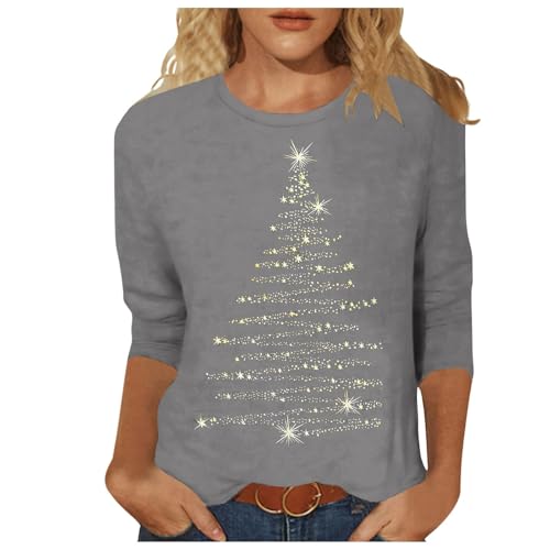 Weihnachtsshirt Damen 3/4 ÄRmel Lustig Weihnachtsbluse Glitzer Weihnachts Bluse Rundhals Weihnachtsbluse T Shirt Casual Oversized Festival Oberteile Weihnachtsbekleidung von Generisch