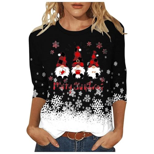 Weihnachtsshirt Damen 3/4 ÄRmel Lustig Weihnachtsbluse Glitzer Weihnachts Bluse Rundhals Weihnachtsbluse T Shirt Casual Oversized Festival Oberteile Weihnachtsbekleidung von Generisch