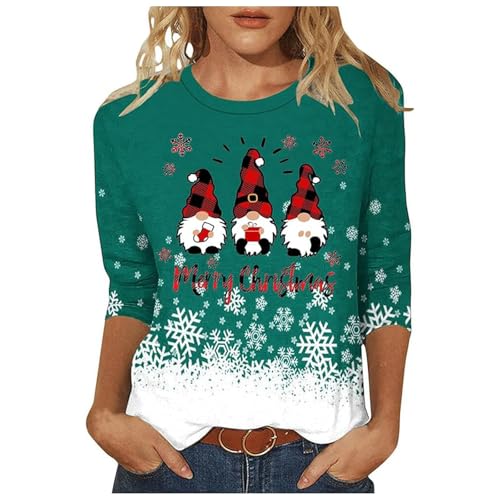 Weihnachtsshirt Damen 3/4 ÄRmel Lustig Weihnachtsbluse Glitzer Weihnachts Bluse Rundhals Weihnachtsbluse T Shirt Casual Oversized Festival Oberteile Weihnachtsbekleidung von Generisch