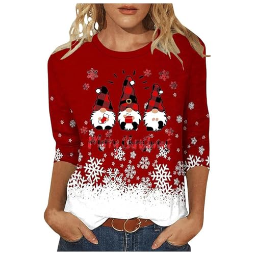 Weihnachtsshirt Damen 3/4 ÄRmel Lustig Weihnachtsbluse Glitzer Weihnachts Bluse Rundhals Weihnachtsbluse T Shirt Casual Oversized Festival Oberteile Weihnachtsbekleidung von Generisch