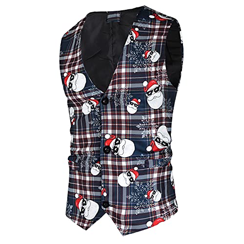 Weihnachtsweste Herren Ärmellose Slim Fit Fischgrätweste Festlich Santa Claus Anzug Urlaub Business Fliege V-Ausschnitt Party Hochzeit Spaß Anzug Weste Schneeflocke Weihnachtsbaum Xmas Kostüme von Generisch