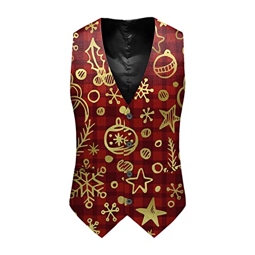 Weihnachtsweste Herren Ärmellose Slim Fit Fischgrätweste Festlich Santa Claus Anzug Urlaub Business Fliege V-Ausschnitt Party Hochzeit Spaß Anzug Weste Schneeflocke Weihnachtsbaum Xmas Kostüme von Generisch
