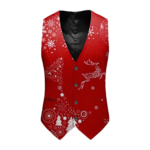 Weihnachtsweste Herren Ärmellose Slim Fit Fischgrätweste Festlich Santa Claus Anzug Urlaub Business Fliege V-Ausschnitt Party Hochzeit Spaß Anzug Weste Schneeflocke Weihnachtsbaum Xmas Kostüme von Generisch