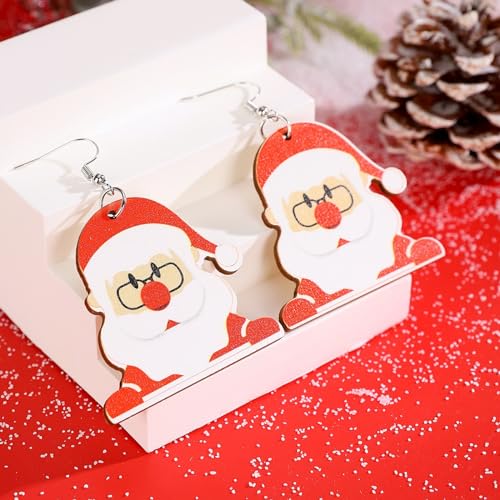 Weingläser Weihnachten bedruckte Ohrhänger Holz Weihnachtsohrringe Damen Acryl (A, One Size) von Generisch