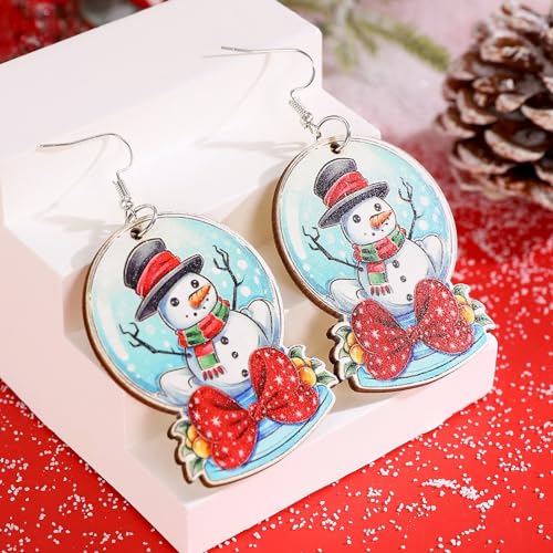 Weingläser Weihnachten bedruckte Ohrhänger Holz Weihnachtsohrringe Damen Acryl (C, One Size) von Generisch