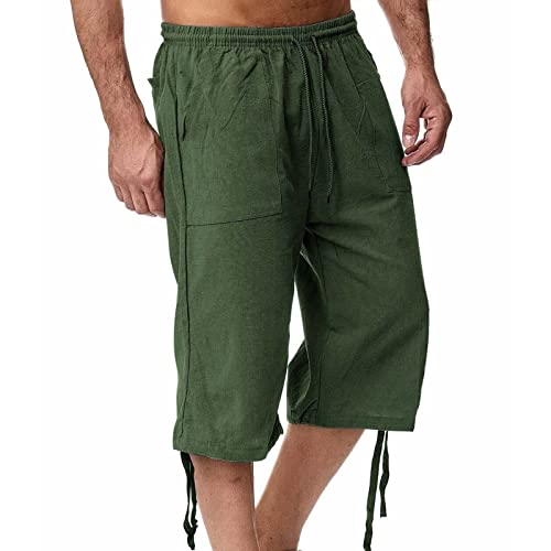 Weiß 3/4 Hose Herren Sommer Leichte Leinenhose Lockere Weite Hosen Dreiviertelhose Lässige Elastischer Bund Drawstring Sommerhose Leinen Baumwolle Stoffhose Freizeithose Männer Bermuda Shorts 5xl 6xl von Generisch