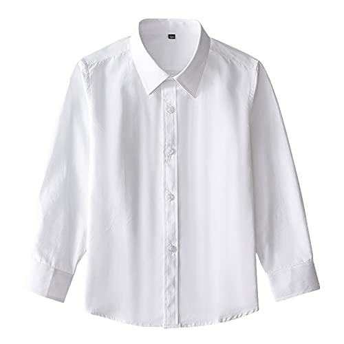 Weiß Hemd Kinder Formell Party Freizeit Student Hemden Mädchen Jungen Einfarbig Langarm Shirt Bluse Tops Regular Fit Casual Basic Shirts 4-13 Jahre von Generisch
