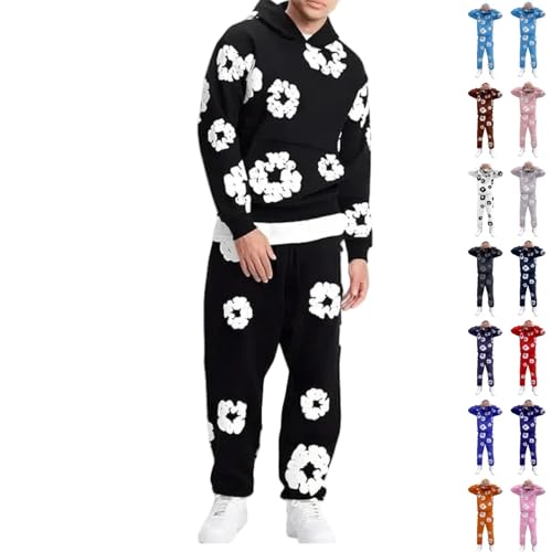 Weiß Jogginganzug Herren Set,Jogging Anzug Herren Kapuzenpullover Und Jogginghose Trainingsanzug Sportanzug Einfarbig Hoodie mit Taschen Y2k Hip Hop Tracksuit Set Freizeitanzug Orange Große Größe 4xl von Generisch