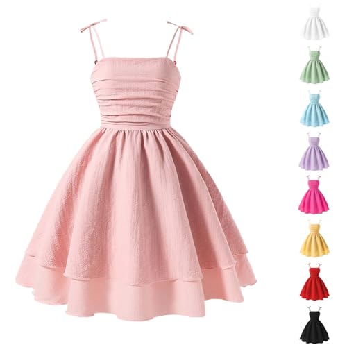 Weiß Kleider Mädchen A-Linie Prinzessin Kleid Festlich Hochzeit Blumenmädchenkleider Spaghettiträger Sommerkleid Geburtstag Abendkleid Party Ballkleid 8-12 Jahre Swingkleid von Generisch