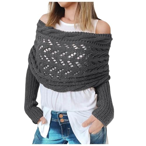 Weiß Schal mit Ärmeln Damen Multifunktionaler Schals Gestrickter Sweater Wrap mit Ärmel Boho Pashmina Schals Umhang Strickschal Winter Mode Poncho Schal Ärmelschal für Frauen Wickelschal Damenschal von Generisch