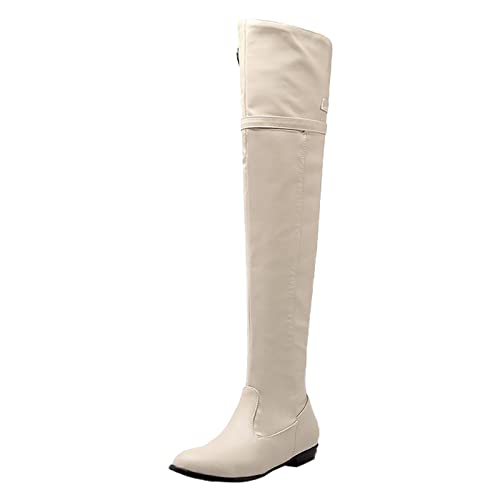 Weiß Stiefel Damen Elegant Spitze Keilabsatz Overknees Thermo Gefüttert Wasserdicht Winterstiefel Elegant Ohne Schnürsenkel Leather Rutschfest Freizeitboots Damen Stiefel Overknees 37 von Generisch