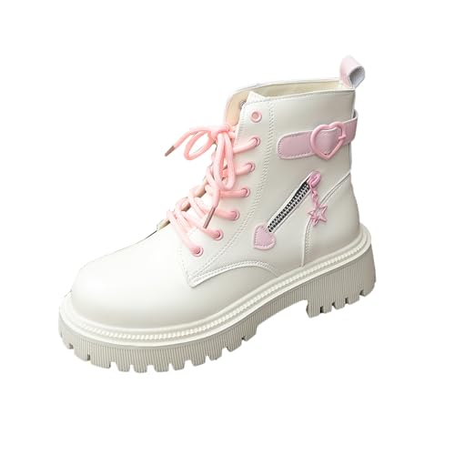 Weiße, herzförmige Schnalle für Damen, modische Kurze Stiefel, Frühlings- und Herbststiefel, Lederstiefel, Stiefeletten mit niedrigem Absatz und Schnürung, Stiefeletten zum Valentinstag (White, 37) Weiße, herzförmige Schnalle für Damen, modische Kurze Stiefel, Frühlings- und Herbststiefel, Lederstiefel, Stiefeletten mit niedrigem Absatz und Schnürung, Stiefeletten zum Valentinstag (White, 37) von Generisch