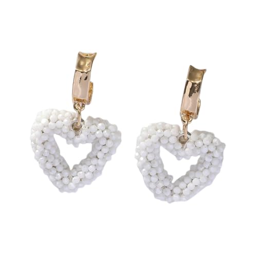 Weiße Boho Perlen Hohlherz Ohrhänger für Frauen, Sommer Strand Handgemacht Trendy Ohrringe Zierliche Perlenarbeit Schmuck Geschenke für Sie von Generisch