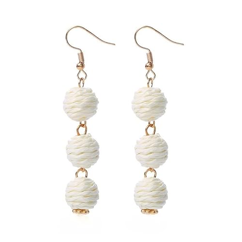 Weiße Boho Raffia Ohrringe für Damen, Böhmische, Leichte, Handgefertigte, Geflochtene Stroh Laternenkugel Ohrhänger, Trendiger, Süßer Sommerschmuck für Damen von Generisch