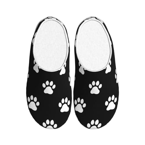Weiße Pfotenabdruck Damen Hausschuhe Flanell Haus Pantoffeln für Herren Fußabdruck rutschfeste Warme Winterschuhe für Indoor Outdoor, mehrfarbig, X-Small Men/ X-Large Women von Generisch