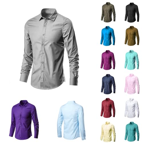 Weißes Hemd Herren Regular Fit Bügelfrei Mit Geradem Schnitt Businesshemden und Freizeithemden Für Männer Anzug Hemd Business Slim Fit Langarm Herrenhemd Stretch Modische Casual Button Down Hemd von Generisch