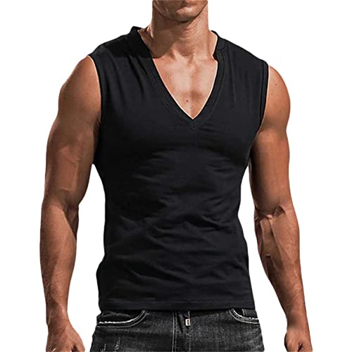 Weißes Herren-Tanktop mit V-Ausschnitt, lässig, atmungsaktiv, ärmelloses T-Shirt, Herren-Tanktop, Unterhemd, Unterhemd, Schwarz, XXL von Generisch