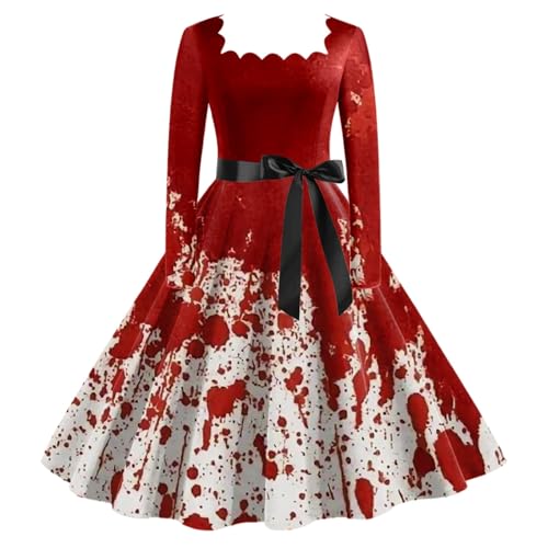 Weißes Kleid mit Blut Halloween, Halloween Kostüm Damen Gruselig Blutigem Zombie Braut Kostüm Kleidung Kurzarm Horror Festlich Gastkleider Kostüm für Erwachsene Lange Abendkleider von Generisch