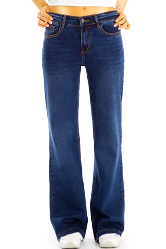 Weit geschnittene Medium Waist Jeans Hose Regular fit Stretchjeans - Damen - j17k-2 (DE/NL/SE/PL, Alphanumerisch, M, Regular, Regular, dunkelblau) von Generisch