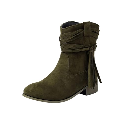 Weite Damen-Stiefeletten mit seitlichem Reißverschluss und Absatz, lockere Stiefeletten bis zur Mitte der Wade, Kurze Stiefel. Knobelbecher Herren Original (Green, 36) von Generisch