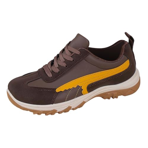 Weite Schuhe Herbst-Stil Farbe Schnürschuhe Rennschuhe Sport und Freizeit Arbeit Damen Max Dämpfung Wide Sneaker, coffee, 7 UK XX-Narrow von Generisch