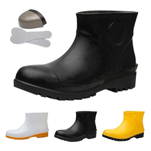 Wellington Labor Regenschuhe Herren Gummistiefel Stiefeletten Bequeme rutschfeste Chelsea Booties Wasserdicht Ölbeständige Außensohle Regenschuhe Slip on Gartenstiefel, C, 42 2/3 EU von Generisch