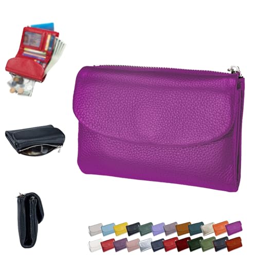 Wertvolle Geldbörse for Damen, Unisex-Geldbörse aus Kieselleder, RFID-Schutz, diebstahlsicher, kurz, klein, kompakt, zweifach faltbares Kartenetui(F) von Generisch