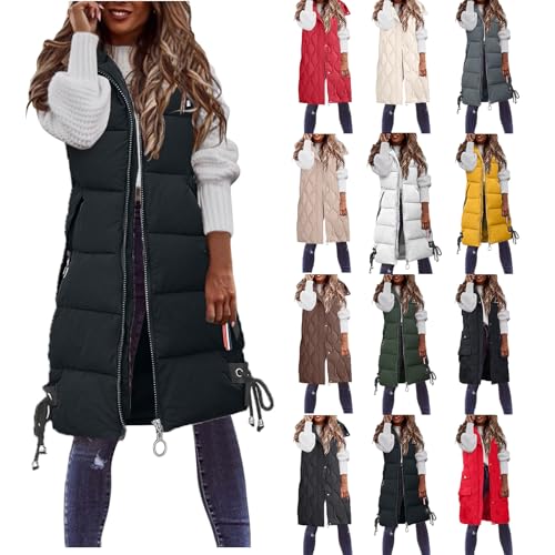 Weste Damen Damen Weste Lang Ärmellos Longweste Übergangsweste Hooded Ärmellos Winterjacke Große Größen Leicht Daunenweste Packbare Sportweste Steppweste von Generisch