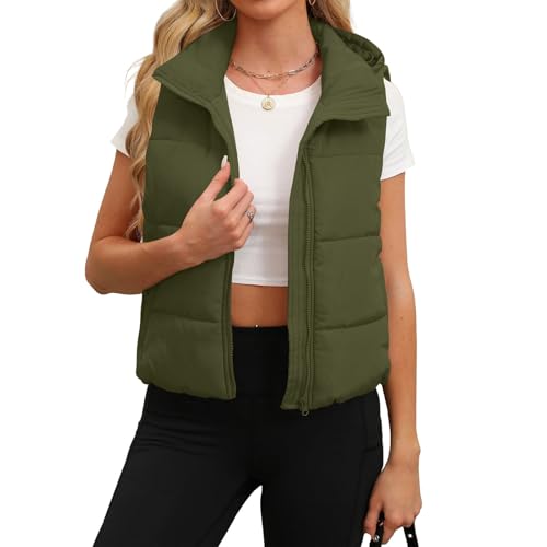 Weste Damen Kurz Leichte Stehkragen Steppweste Freizeit Ärmellos Übergangsjacke Reißverschluss Winterweste Locker Einfarbig Winterjacke Warm Winter Daunenweste Regular Fit Herbstjacke mit Taschen von Generisch