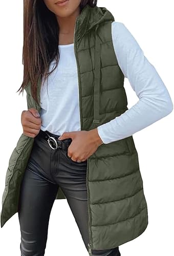 Weste Damen Lang, Steppweste Damen Lang | Teddy Lange Ärmellose Longweste Damenweste Grosse Grössen Mit Kapuze Daunenweste Kapuzenweste Leicht Elegant Warmer Winterjacke Herbst Winter von Generisch