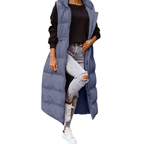 Weste Damen Lang, Steppweste Daunenweste Übergangsweste Mit Kapuze Winterjacke Daunenmantel Warm Gesteppt Ärmellose Jacke mit Reissverschluss Winter Frauen Wintermantel Longweste Outdoorjacke von Generisch