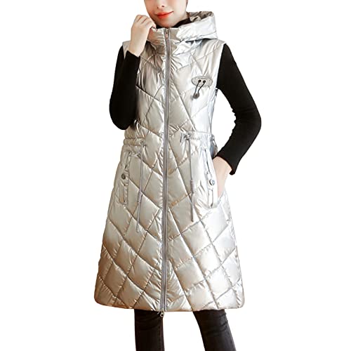 Weste Damen Lang Glänzende Oberfläche Steppweste Softshell Weste Winterjacke Warm Daunenweste Ärmellose Damen-Westen Pufferjacke Steppjacke Wintermantel Übergangsweste Daunenmantel Softshelljacke von Generisch