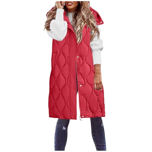 Weste Damen Lang Steppweste Winter Daunenweste Übergangsweste Warmer Ärmellos Daunenmantel Hooded Frauen Softshelljacke Mit Kapuze Leicht Jacke mit Reissverschluss Winterjacke Outdoor Wintermantel von Generisch