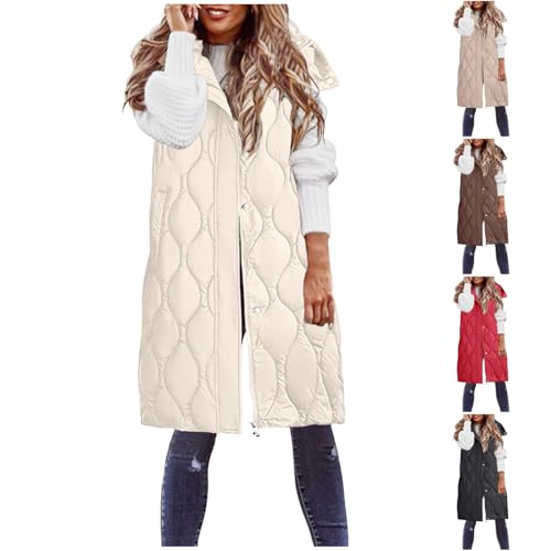 Weste Damen Lang Steppweste Winter Daunenweste Übergangsweste Warmer Ärmellos Daunenmantel Hooded Frauen Softshelljacke Mit Kapuze Leicht Jacke mit Reissverschluss Winterjacke Outdoor Wintermantel von Generisch